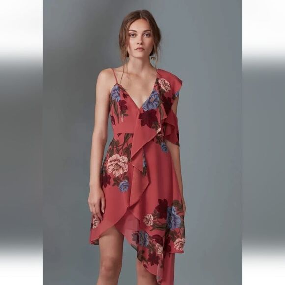 NWT Keepsake Floral Asymmetrical Chiffon Dress L - Picture 8 of 16
